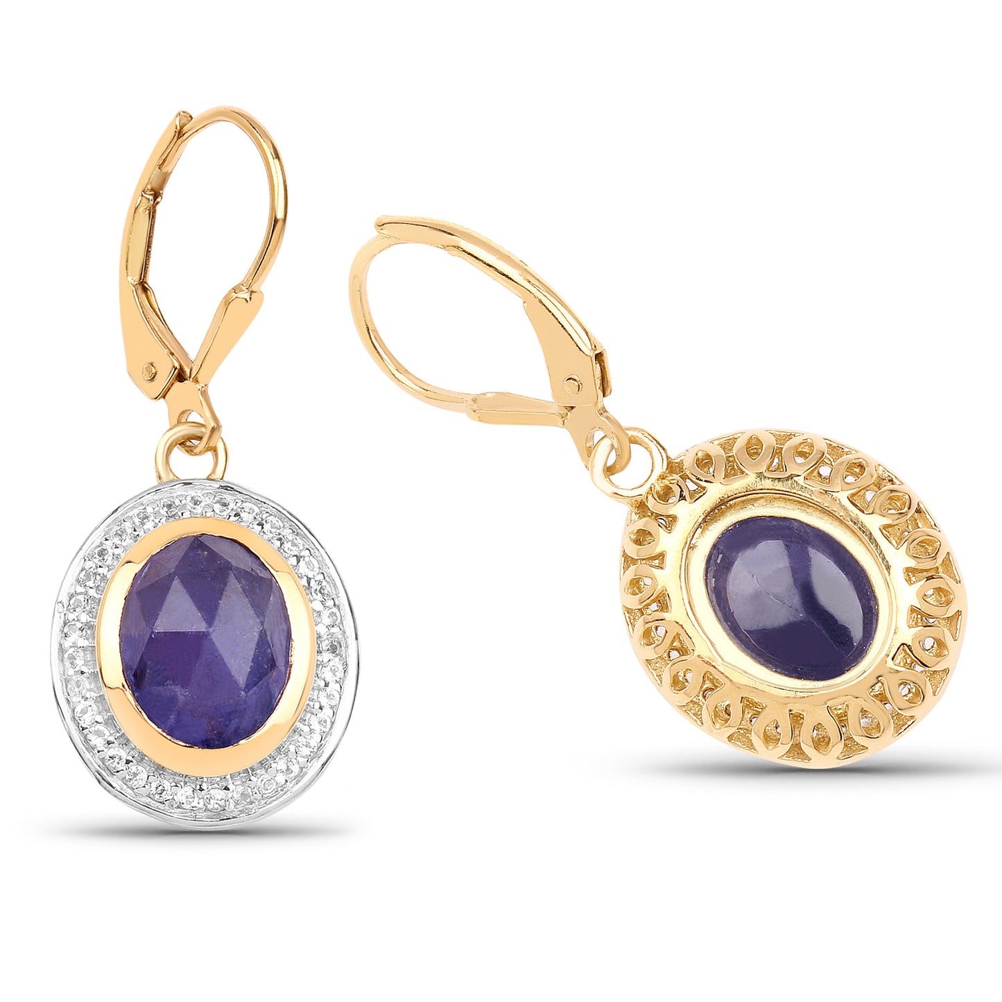 Natural Tanzanite Earrings With White Topaz 7.38 Carats Gold Plated Silver
