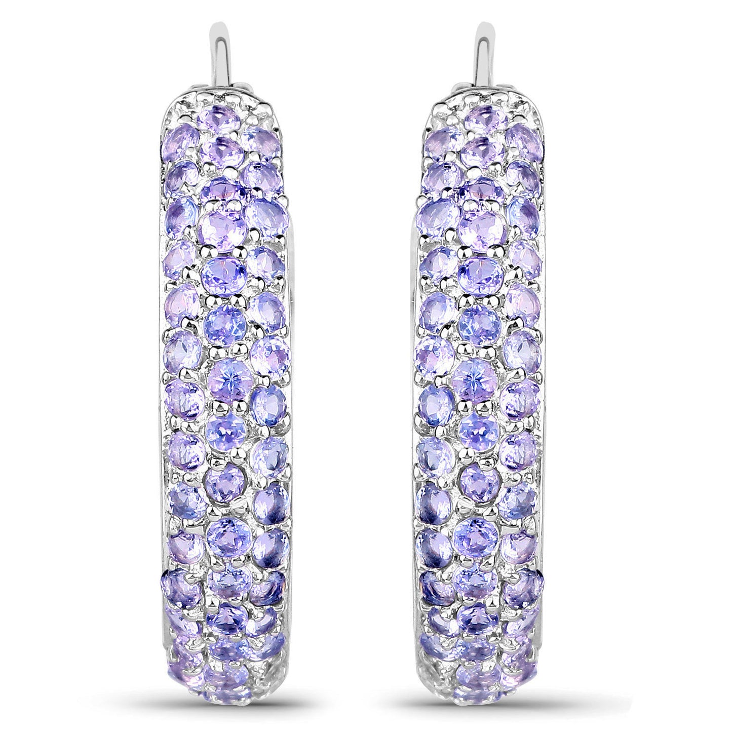 Tanzanite Hoop Earrings 3 Carats Rhodium Plated Silver