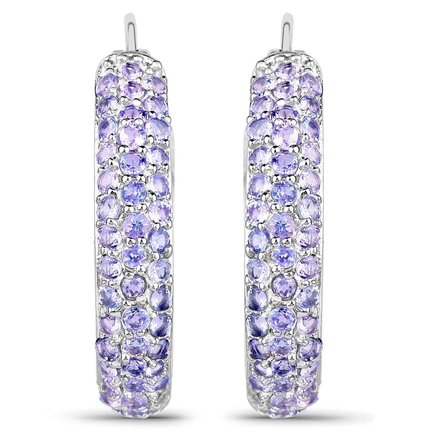 Tanzanite Hoop Earrings 3 Carats Rhodium Plated Silver