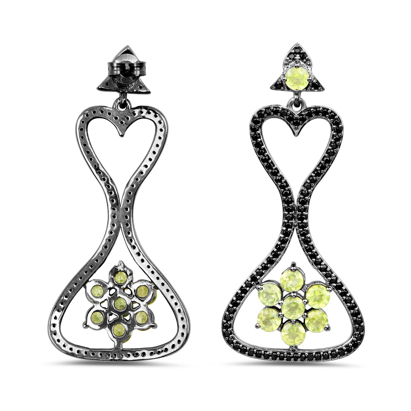 Peridot Earrings With Black Spinel 6.9 Carats Sterling Silver