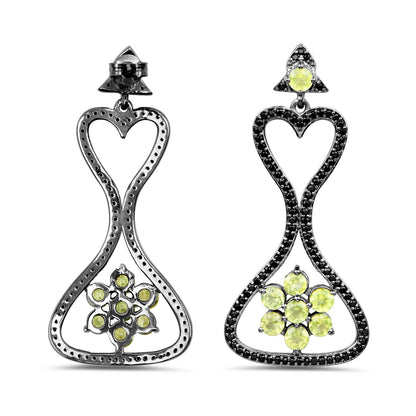 Peridot Earrings With Black Spinel 6.9 Carats Sterling Silver