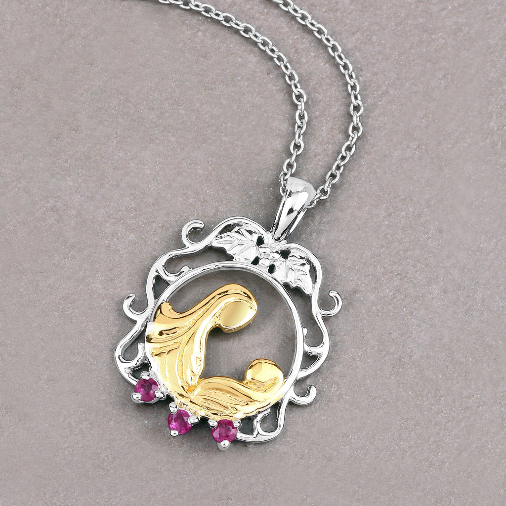 Ruby Mom Pendant 0.12 Carats Gold Plated Silver