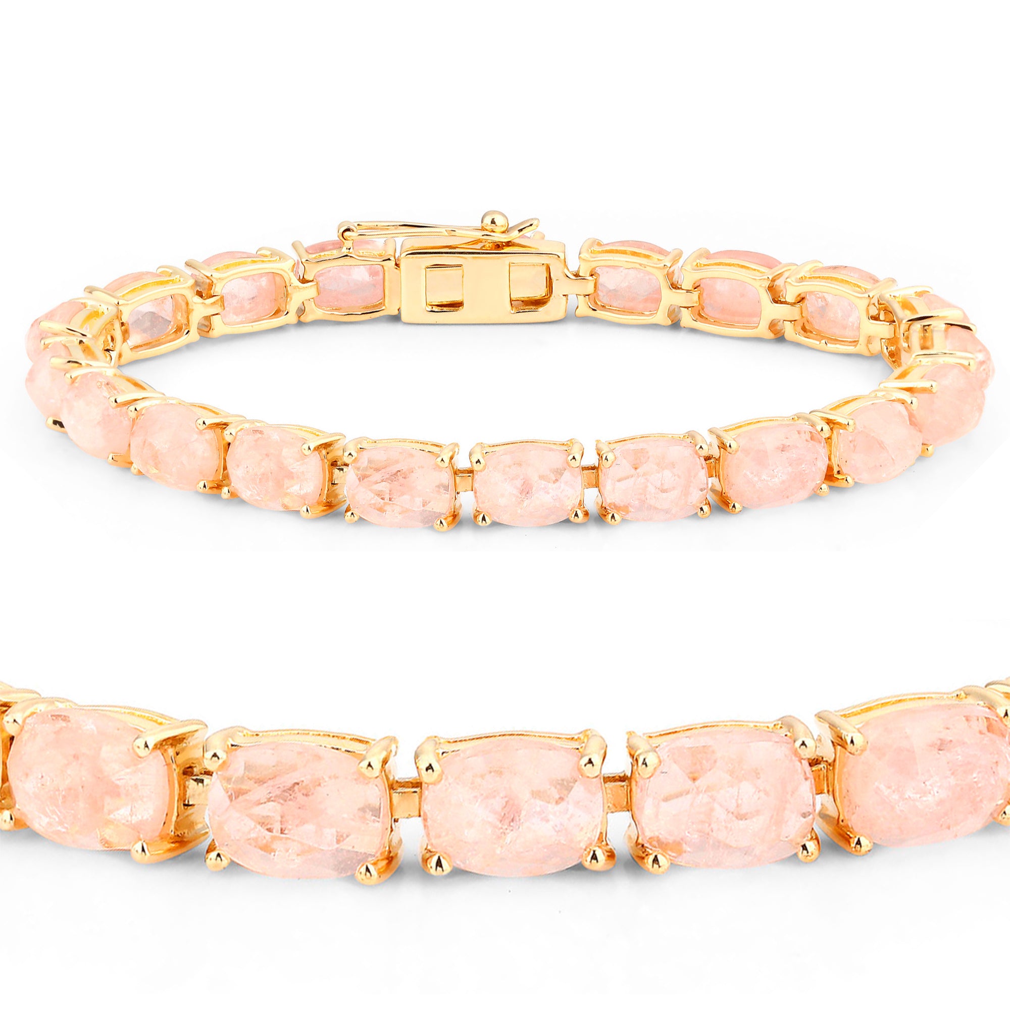 Morganite Tennis Bracelet 34.4 Carats Gold Plated Silver