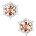 Morganite Stud Earrings With Diamonds 3.3 Carats 14K Rose Gold