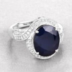 Blue Sapphire Ring With Diamonds 6.5 Carats 14K White Gold