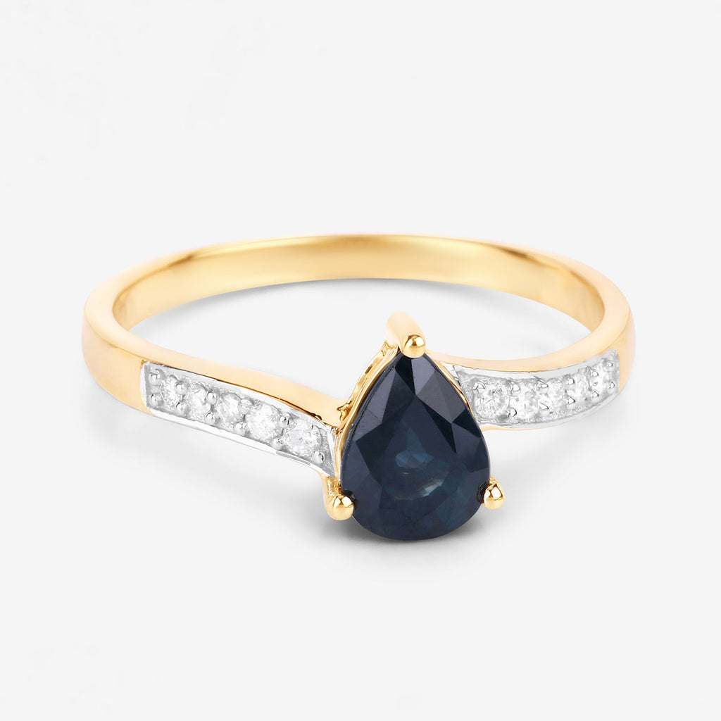 Blue Sapphire Ring With Diamonds 0.83 Carats 14K Yellow Gold