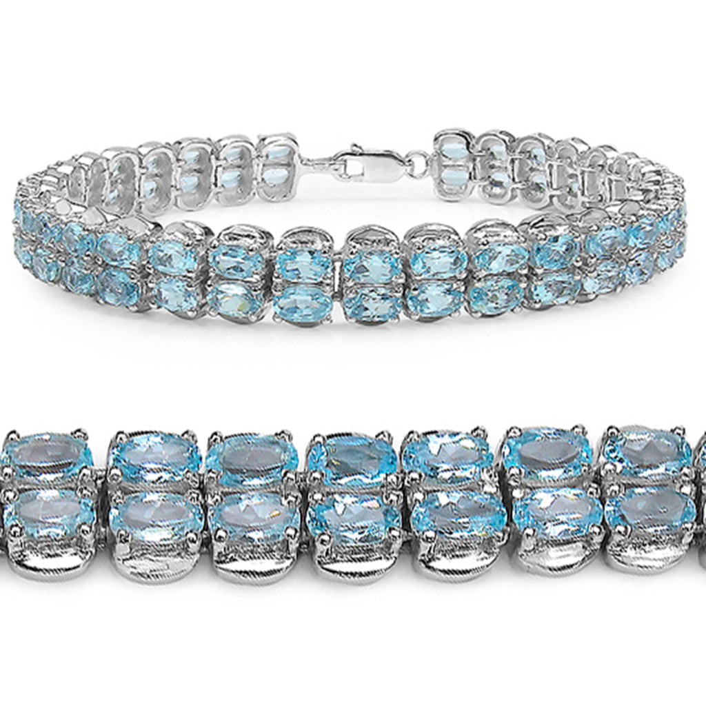 Blue Topaz Tennis Bracelet 17.9 Carats Sterling Silver