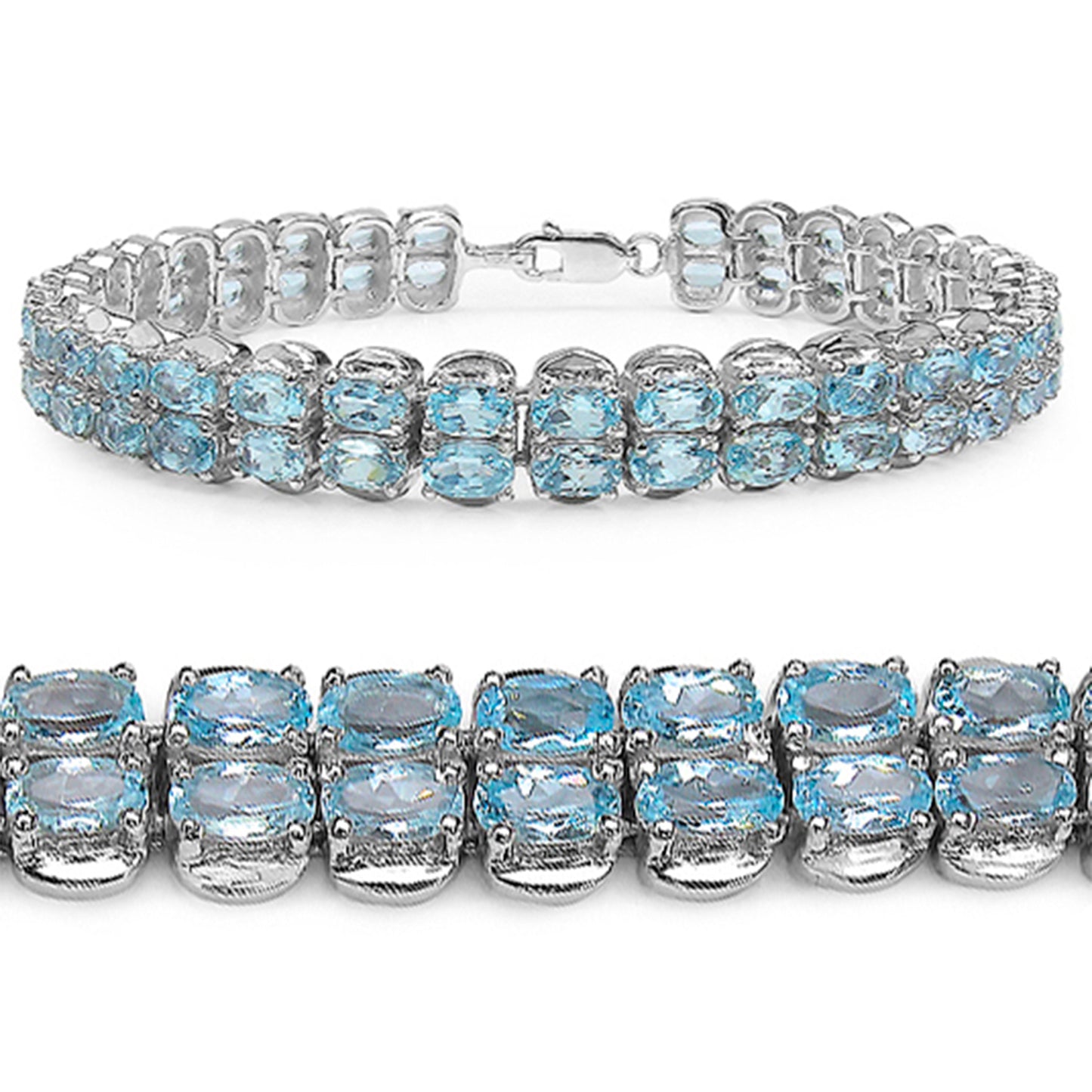Blue Topaz Tennis Bracelet 17.9 Carats Sterling Silver