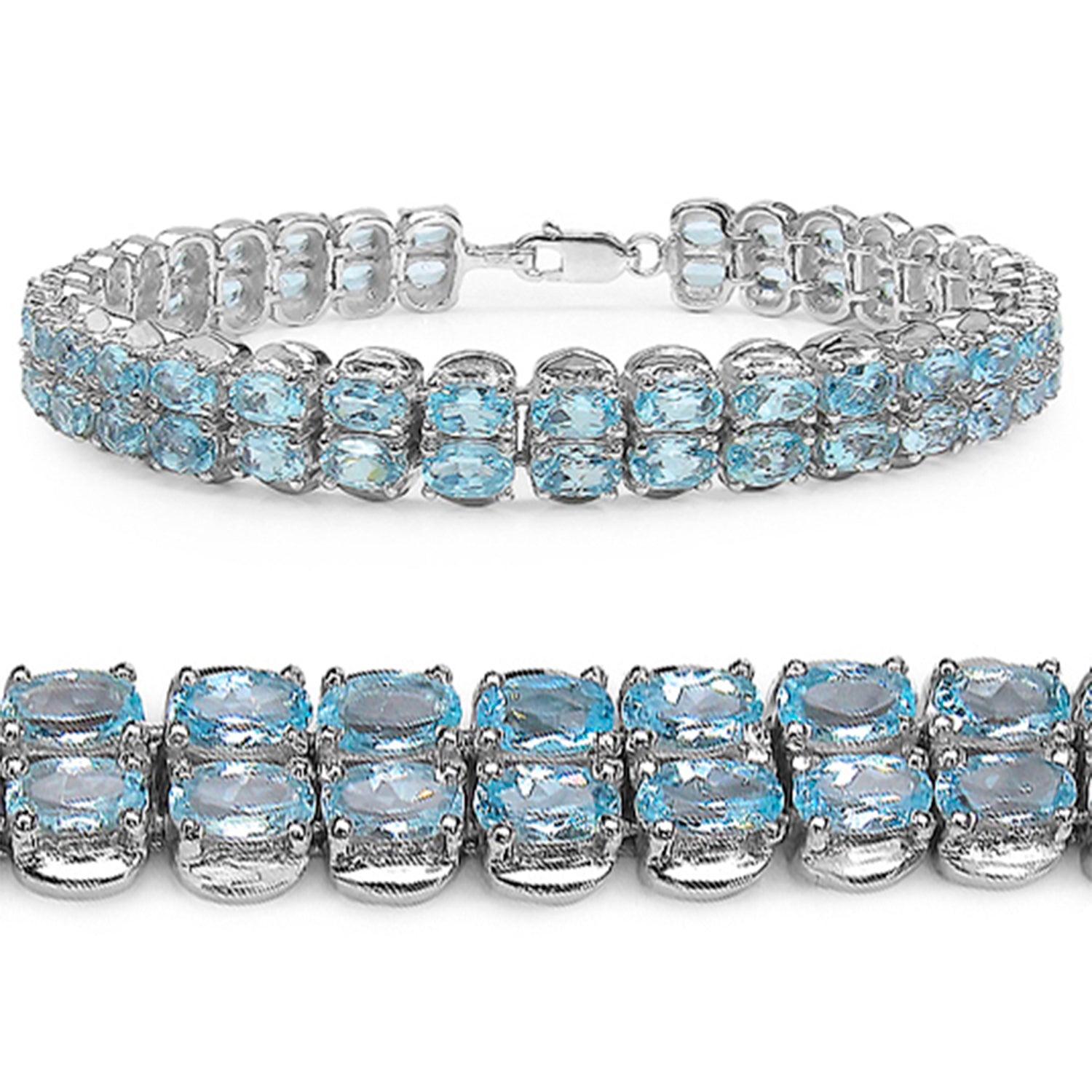 Blue Topaz Tennis Bracelet 17.9 Carats Sterling Silver
