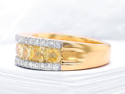 Fancy Yellow Diamond Half Eternity Band Ring 3.83 Carats 18K Yellow Gold