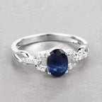 Blue Sapphire Ring With Diamonds 1.1 Carats 14K White Gold