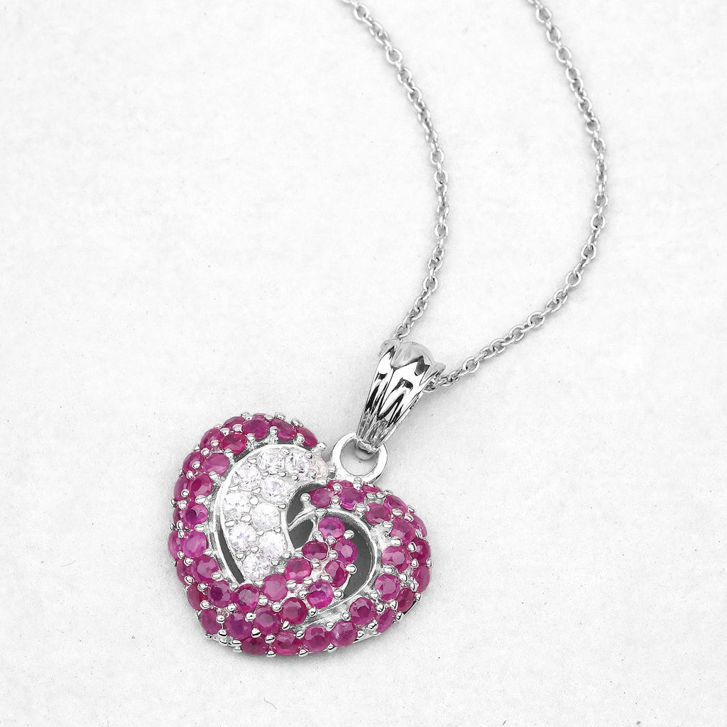 Ruby Pendant With White Sapphire 2.62 Carats Sterling Silver