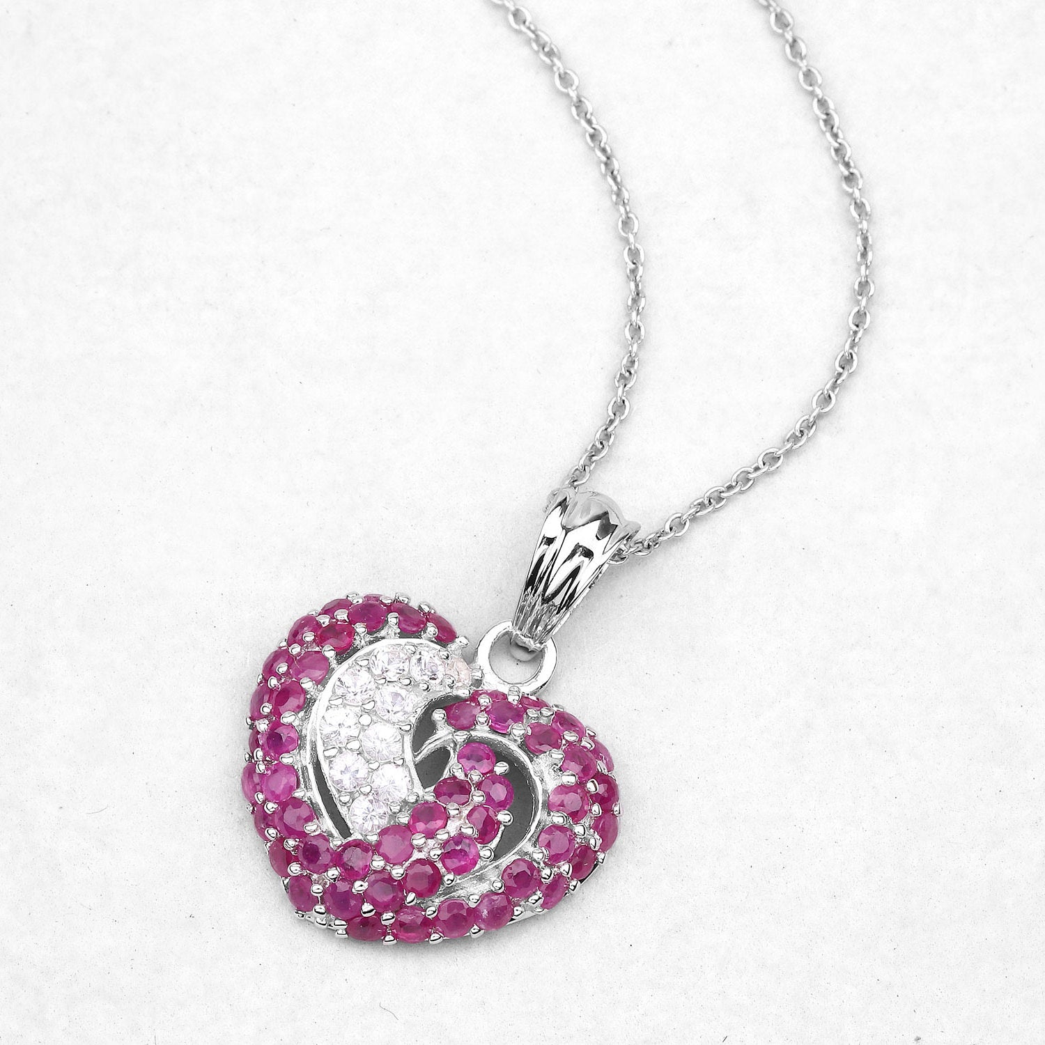 Ruby Pendant With White Sapphire 2.62 Carats Sterling Silver