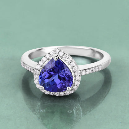 Natural Tanzanite Ring With Diamonds 2.30 Carats 14K White Gold