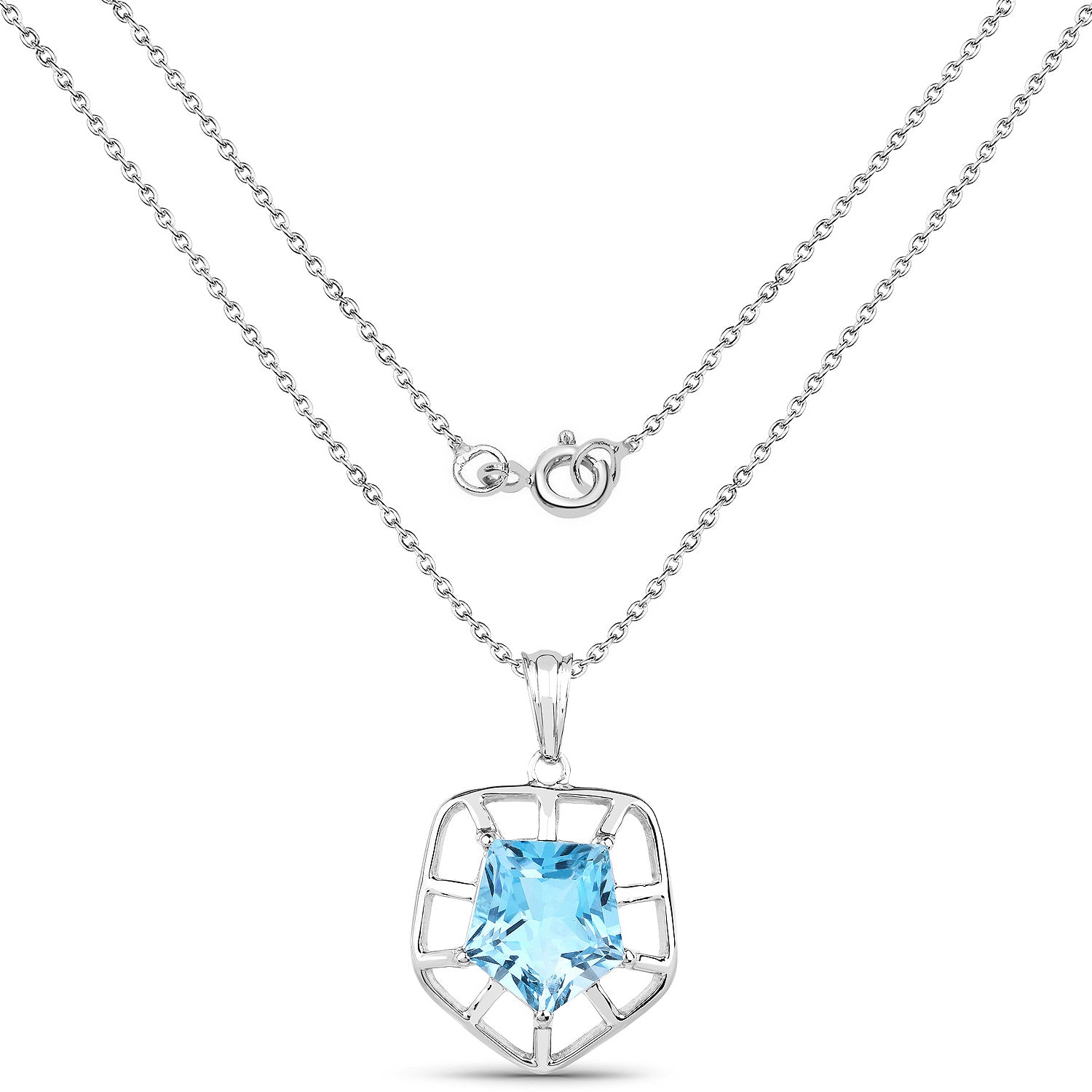 Blue Topaz Pendant 7.58 Carats Sterling Silver