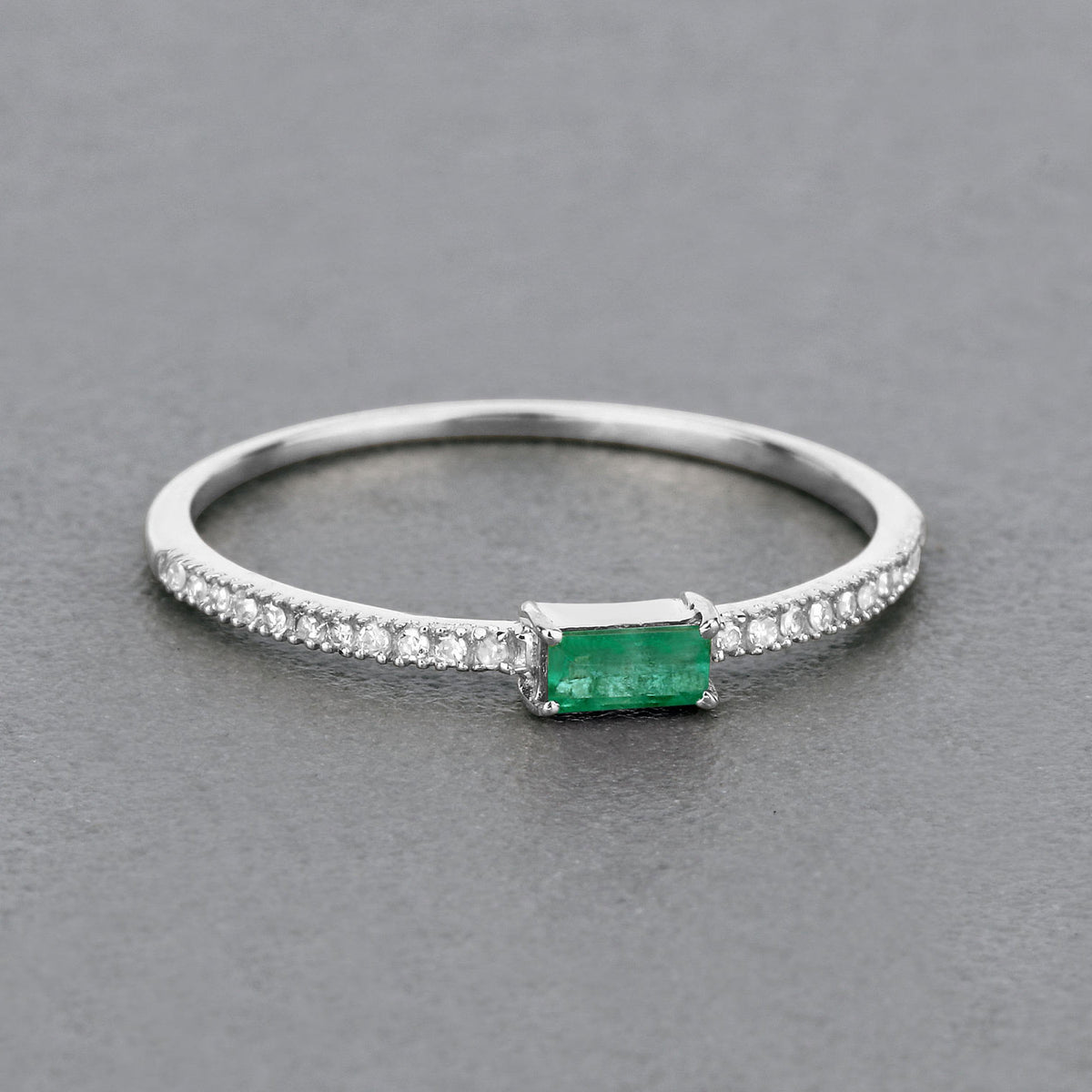 Zambian Emerald Ring With Diamonds 0.14 Carats 14K White Gold
