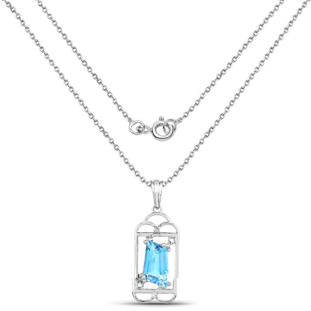 Swiss Blue Topaz Pendant With White Topaz 4.54 Carats Sterling Silver