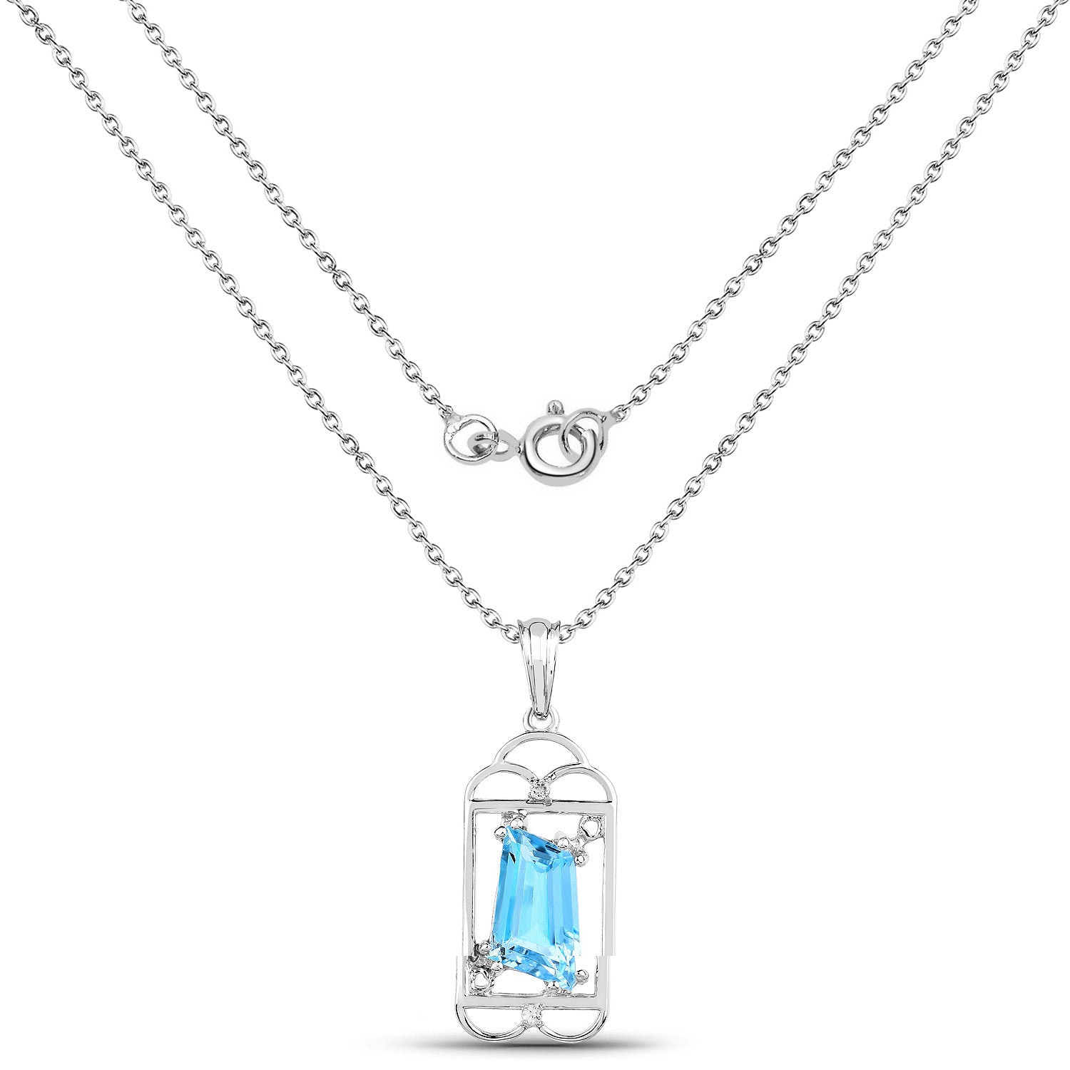 Swiss Blue Topaz Pendant With White Topaz 4.54 Carats Sterling Silver