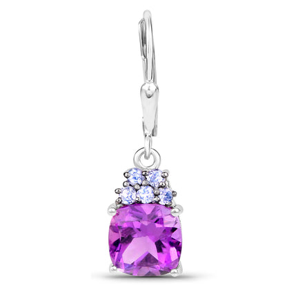 Amethyst Earrings Withl Tanzanite 3.92 Carats Sterling Silver