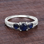 Blue Sapphire Ring With Diamonds 1.04 Carats 14K White Gold