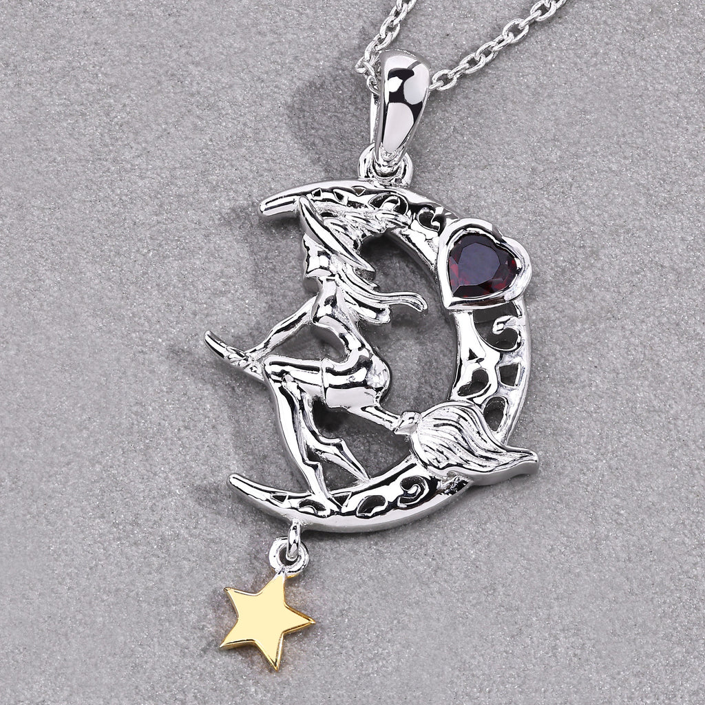 Garnet Flying Witch Pendant 0.3 Carats Sterling Silver