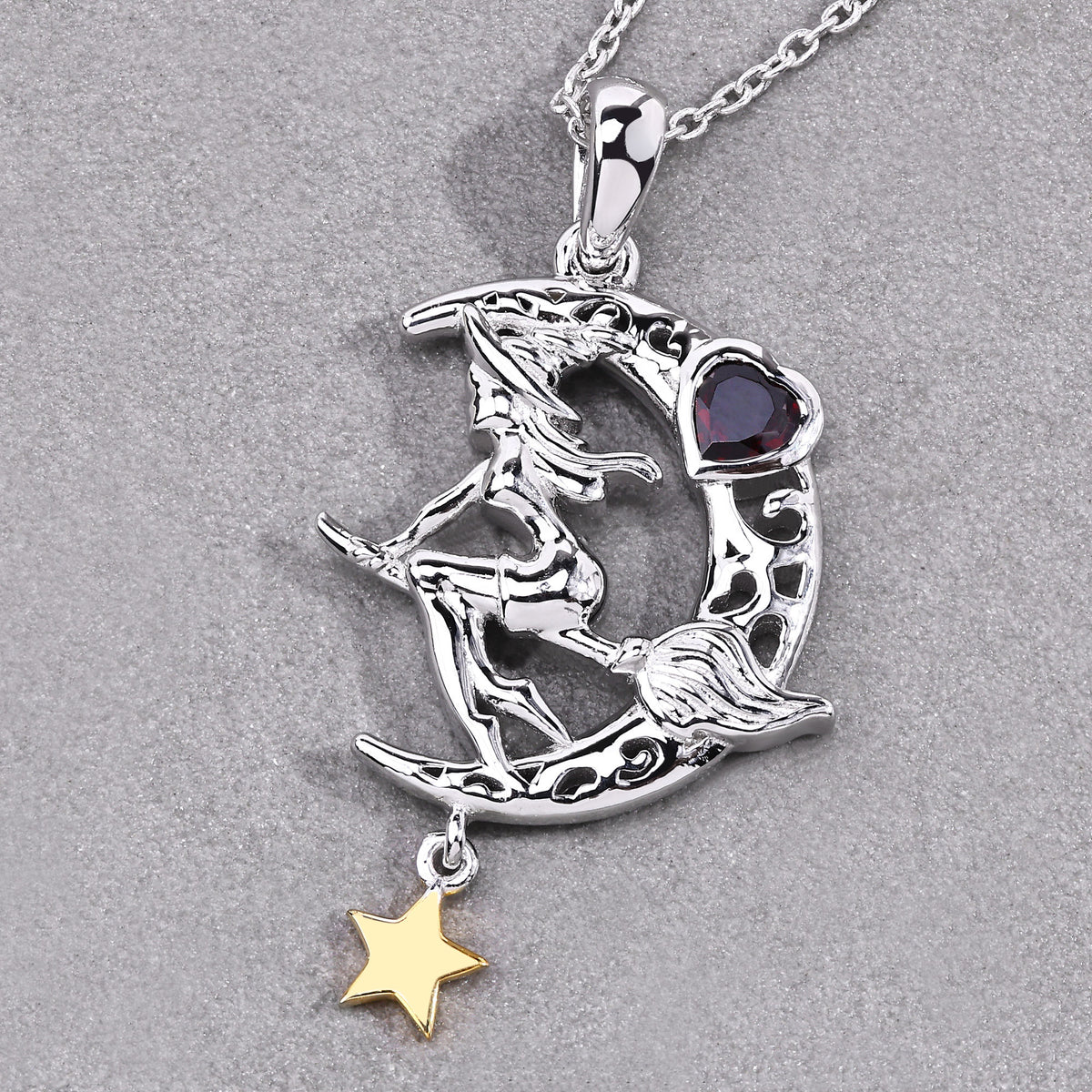Garnet Flying Witch Pendant 0.3 Carats Sterling Silver