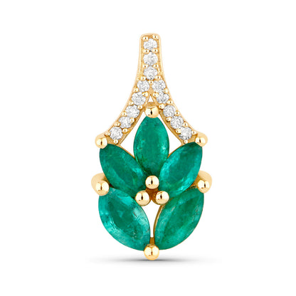 Zambian Emerald Stud Earrings White Diamonds 14K Yellow Gold