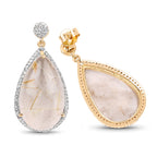 Golden Rutile Earrings With White Topaz 35.1 Carats Gold Plated Silver