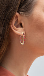 Garnet Hoop Earrings 5.98 Carats Gold Plated Silver