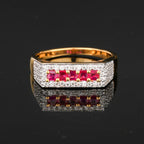 Natural Ruby Ring With White Zircon 1.11 Carats Gold Plated Silver