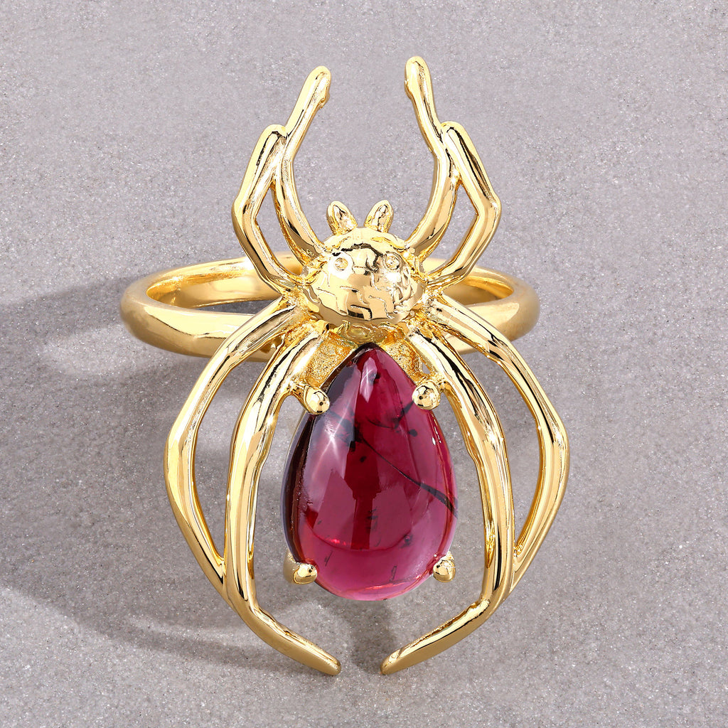 Garnet Spider Ring 2.98 Carats Gold Plated Silver