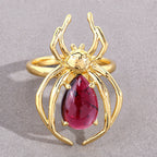 Garnet Spider Ring 2.98 Carats Gold Plated Silver