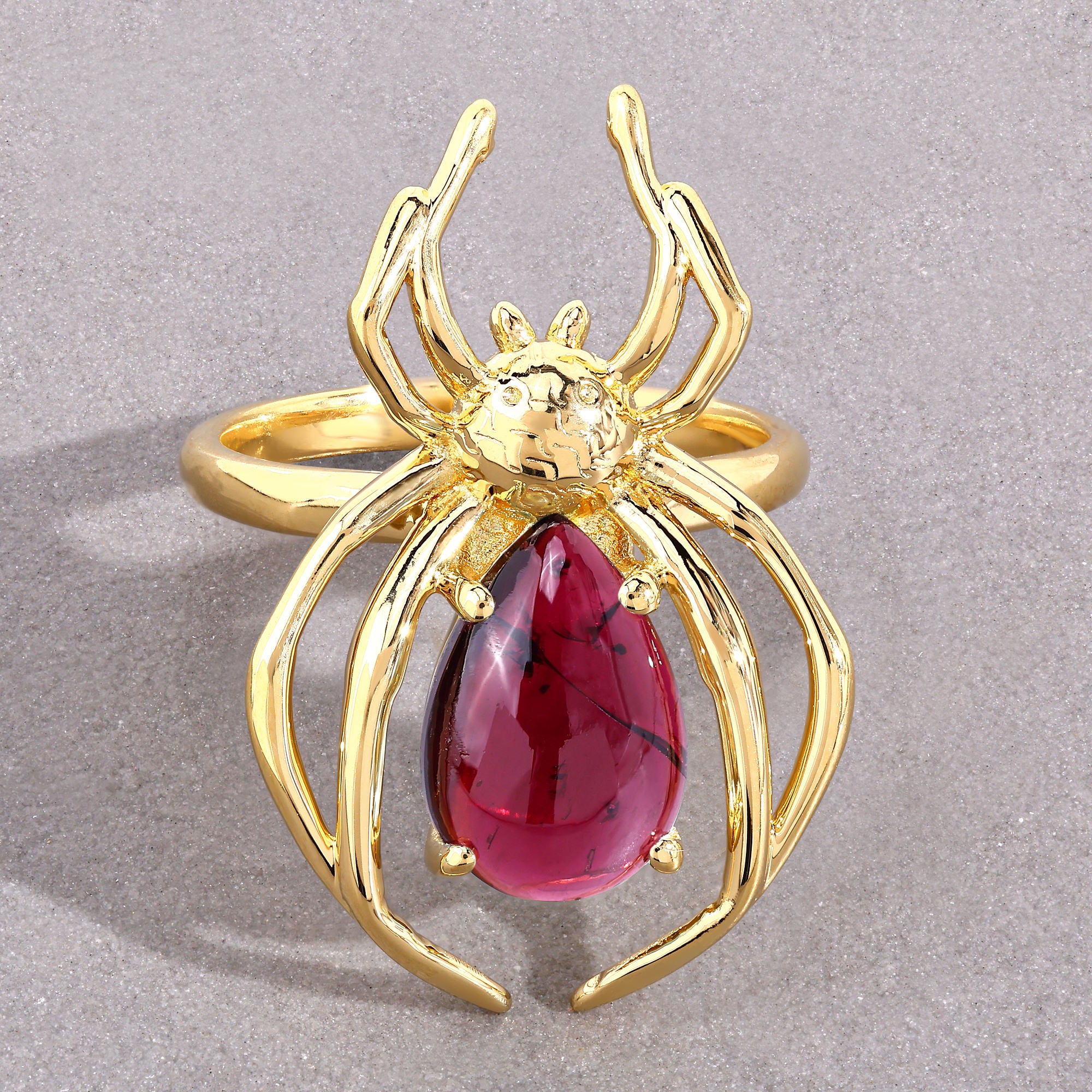 Garnet Spider Ring 2.98 Carats Gold Plated Silver