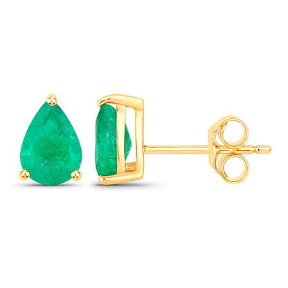 Zambian Emerald Stud Earrings 1.2 Carats 14K Yellow Gold