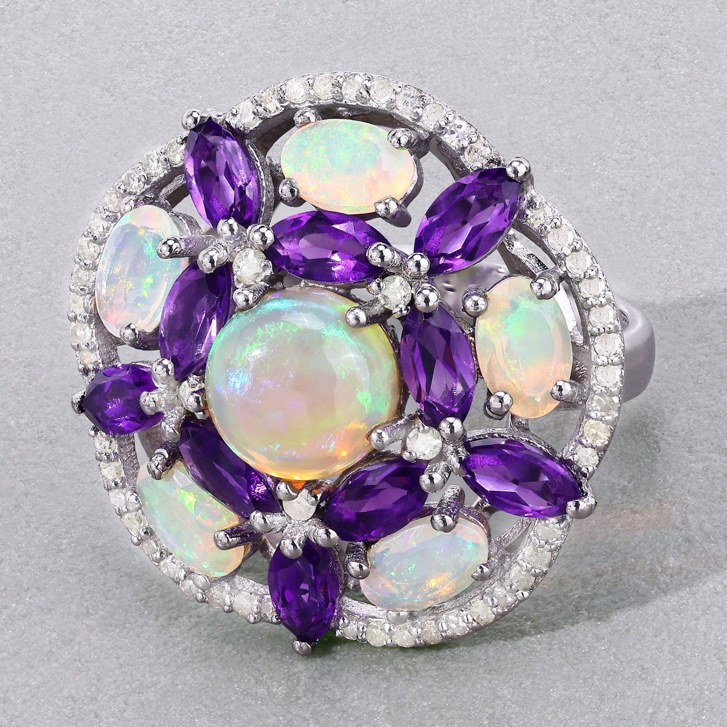 Natural Mixed Gemstones Ring 5.66 Carats Sterling Silver