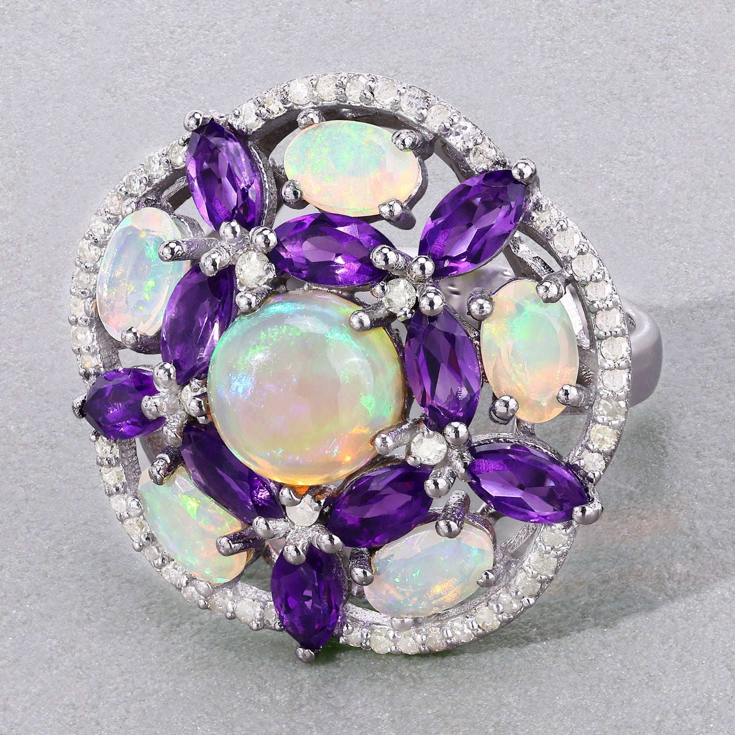 Natural Mixed Gemstones Ring 5.66 Carats Sterling Silver