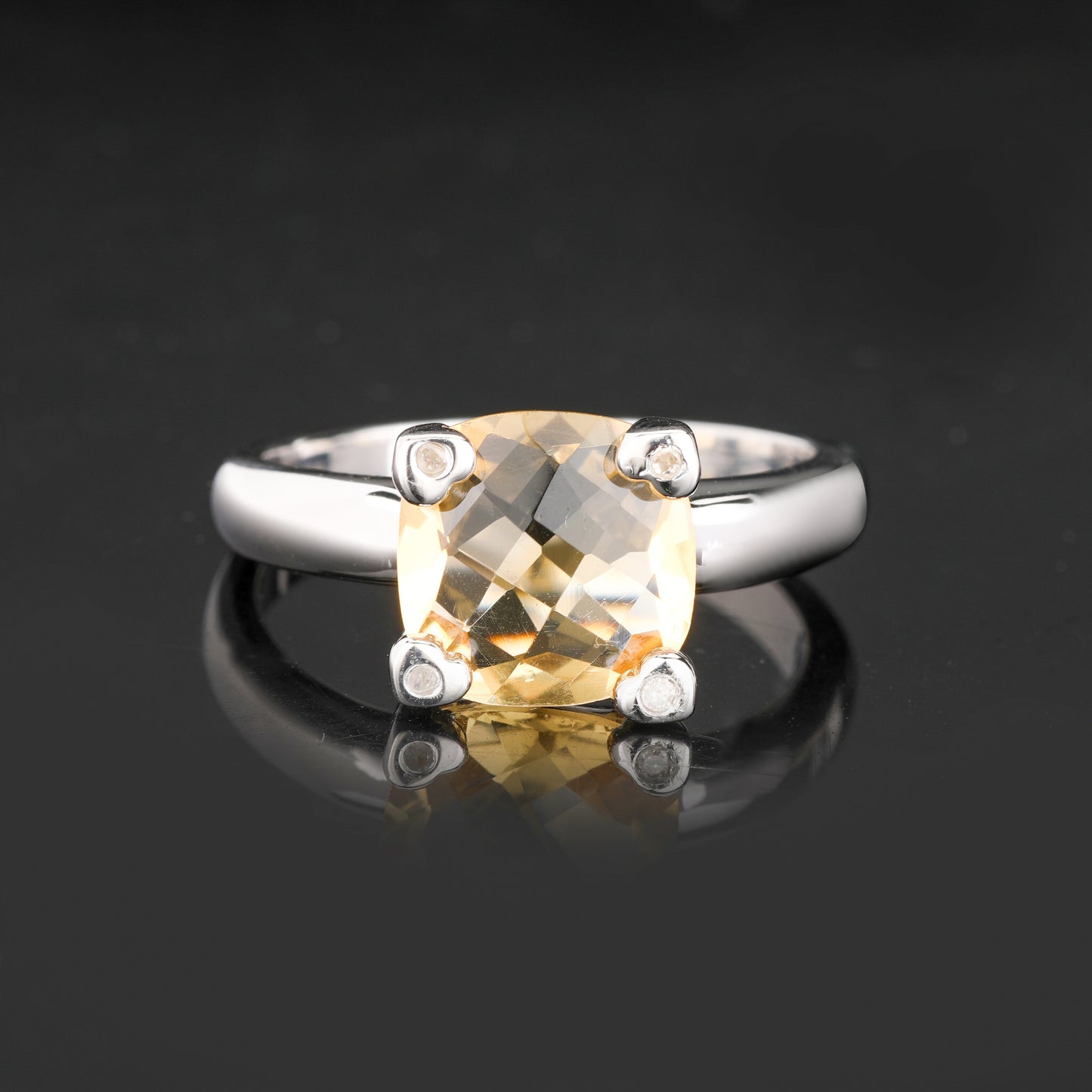 Citrine Ring With Diamonds 3.12 Carats Sterling Silver