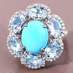 Turquoise Ring With Aquamarine 6.32 Carats Sterling Silver