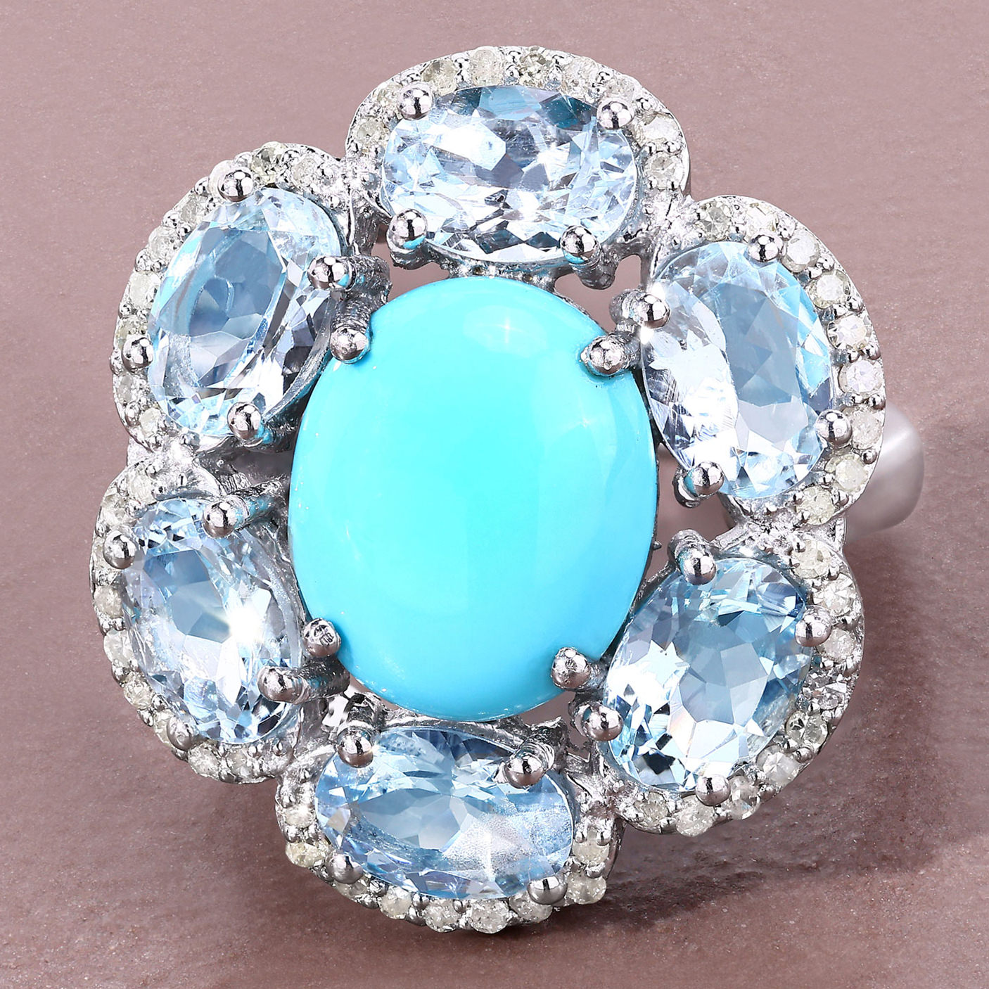 Turquoise Ring With Aquamarine 6.32 Carats Sterling Silver