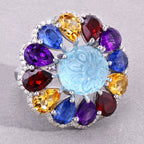 Natural Mixed Gemstones Ring 16 Carats Sterling Silver