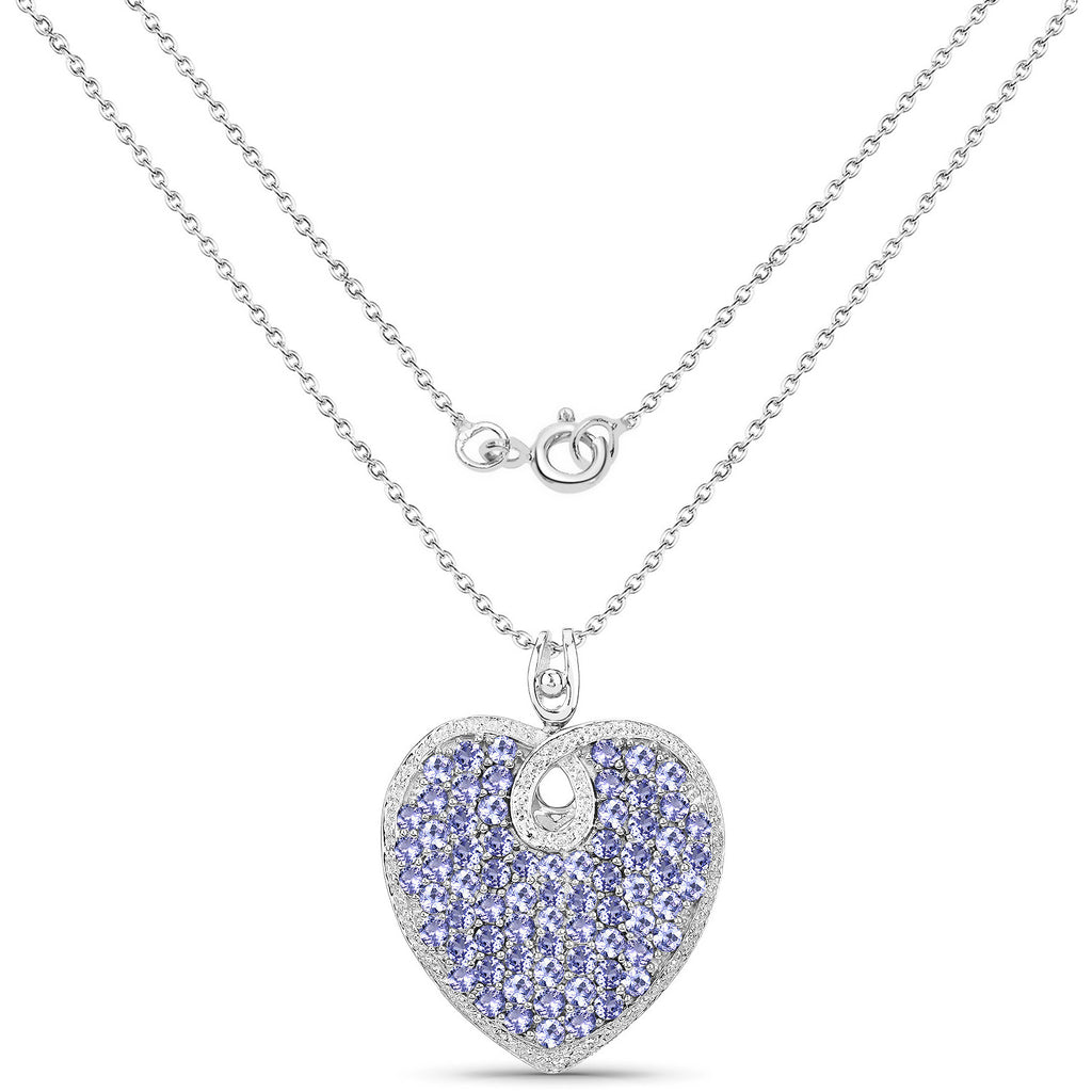 Tanzanite Heart Pendant 6.14 Carats Sterling Silver