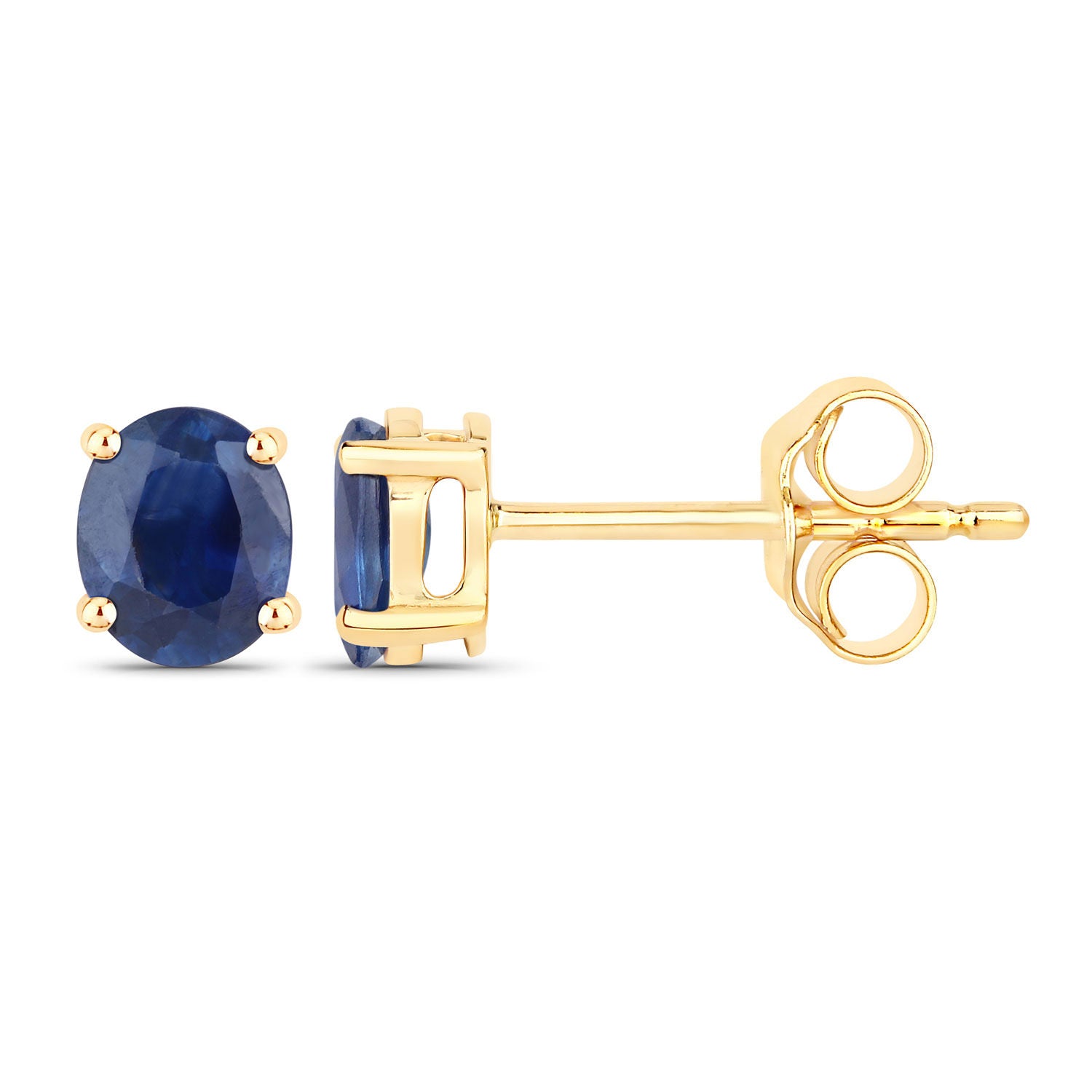 Blue Sapphire Stud Earrings 0.66 Carats 14K Yellow Gold