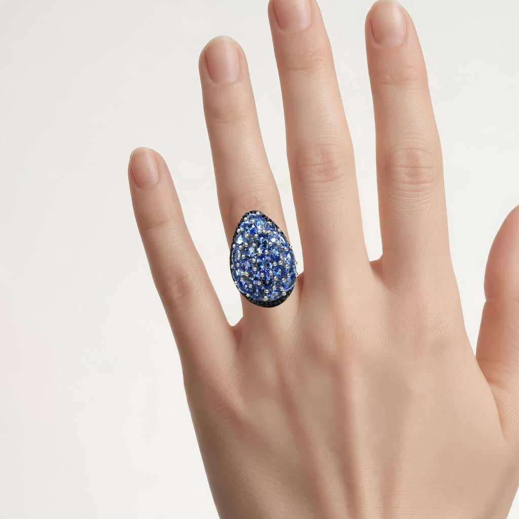 Tanzanite Ring With Black Spinel 5.38 Carats Sterling Silver