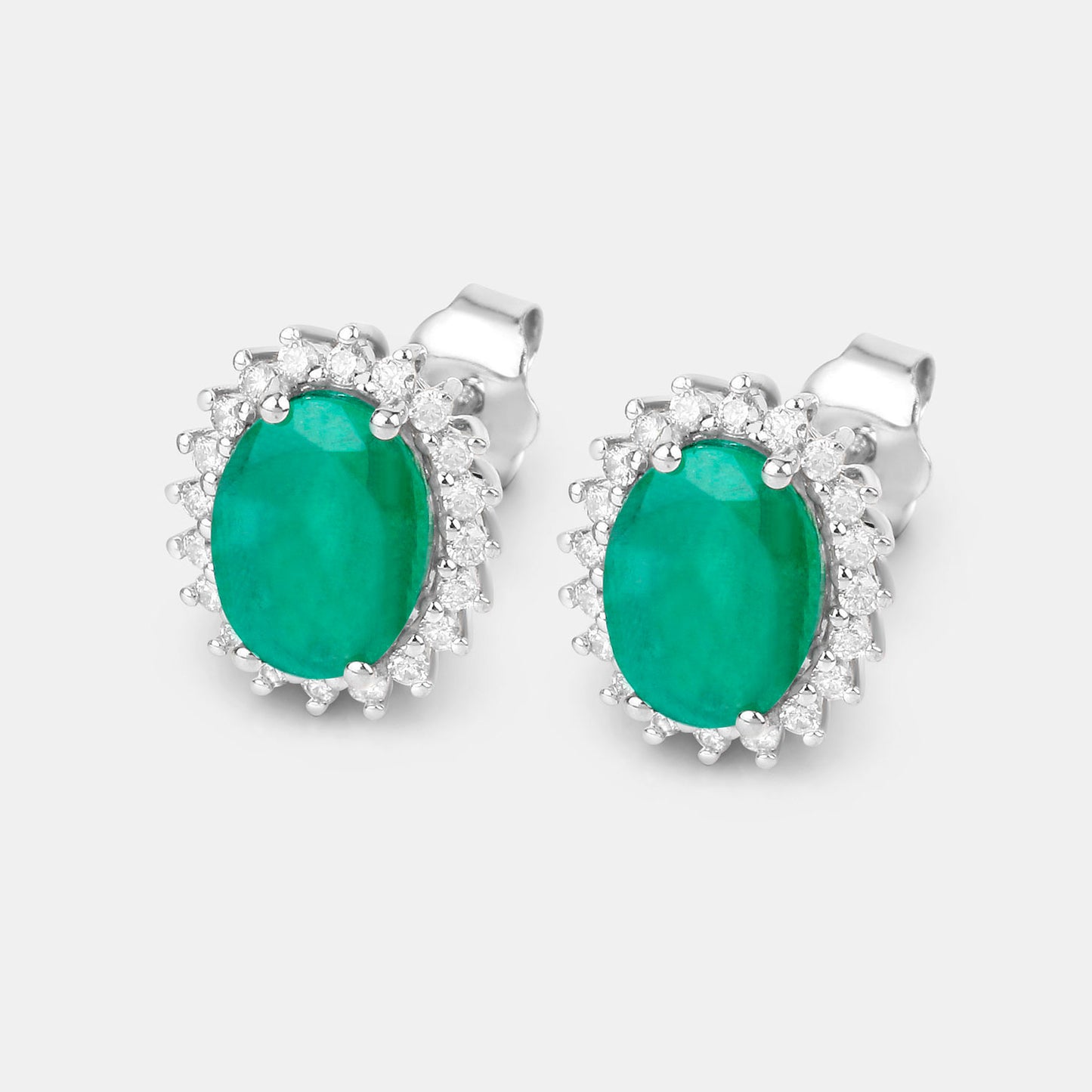 Zambian Emerald Earrings Diamonds 2.65 Carats 10K White Gold