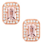 Morganite Stud Earrings With Diamonds 1.04 Carats 14K Rose Gold