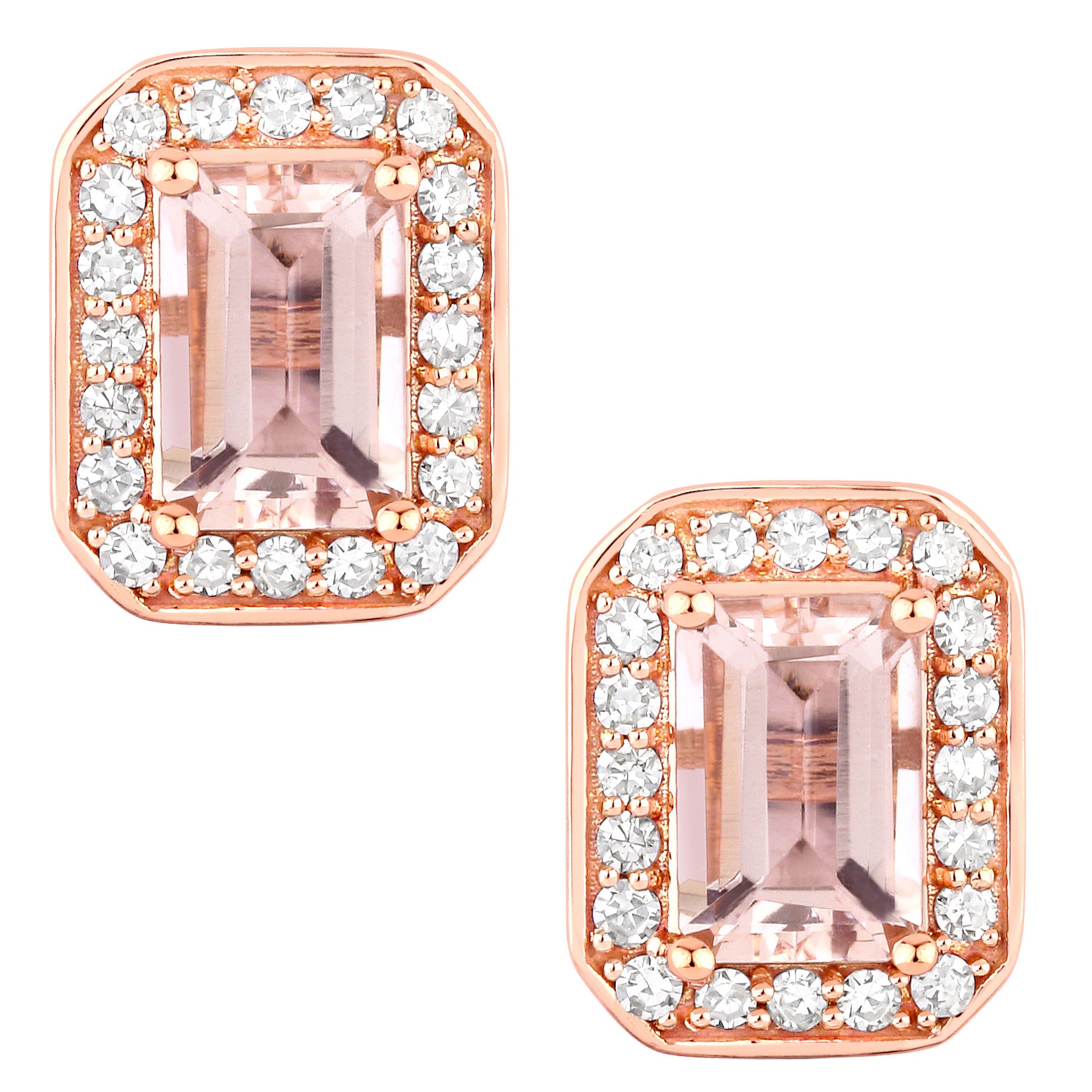 Morganite Stud Earrings With Diamonds 1.04 Carats 14K Rose Gold