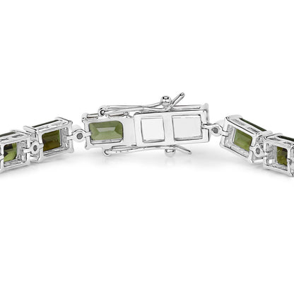 Green Tourmaline Tennis Bracelet Diamond Links 19 Carats 14K White Gold