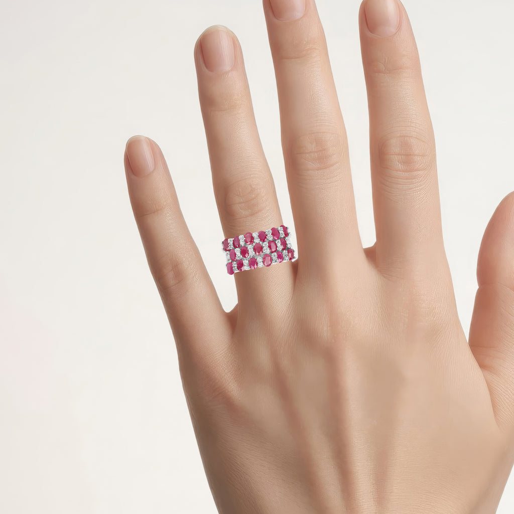 Ruby Ring With White Topaz 3.66 Carats Sterling Silver