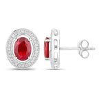 Ruby Stud Earrings Halo Diamonds 2.1 Carats 14K White Gold