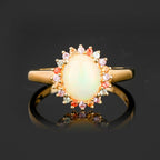 Opal Ring With Mixed Sapphire Halo 2.25 Carats Gold Plated Silver